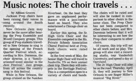 FROM THE ARCHIVES: Vol. XVIII, No. 6 (May 9, 1988) – “Music notes: The choir travels…”