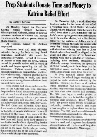 FROM THE ARCHIVES: Issue 1, Vol. XXXVI (Sept. 2005): Prep Responds To Katrina