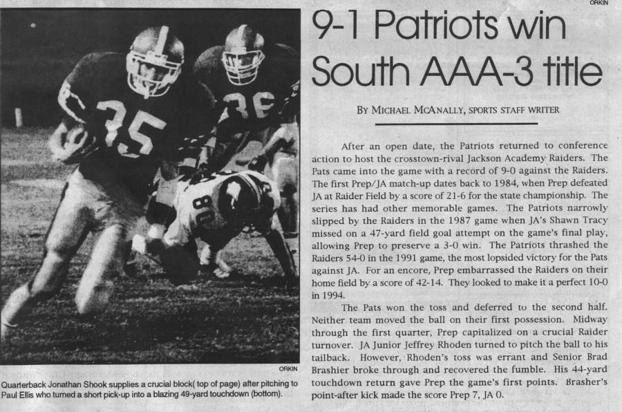 FROM THE ARCHIVES: Vol. XXV, No. 2 (October 1994) - 9-1 Patriots Win South AAA-3 Title