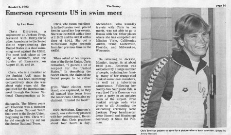 FROM THE ARCHIVES: Vol. XIII, No. 1 (Oct. 6, 1982) – “Emerson Represents U.S. in Swim Meet”