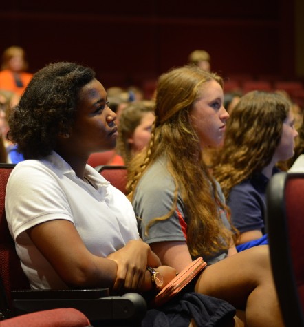 Prep juniors Amber Mabry, McKenzie Robinson, and Claire McGehee listen to the symposium's speakers. Photo courtesy of Ms. Vicki King.