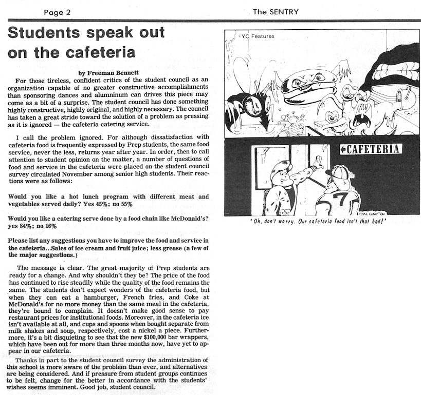 FROM THE ARCHIVES: Vol. X, No. 3 (Dec. 18, 1980) - Students Speak Out on the Cafeteria