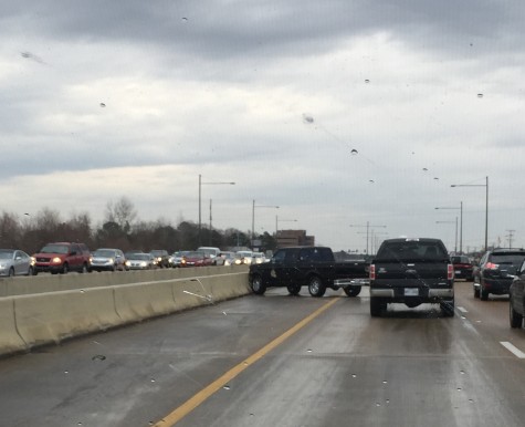 Icy bridge and traffic over the Pearl River. Photo courtesy of Eliza Brantley.