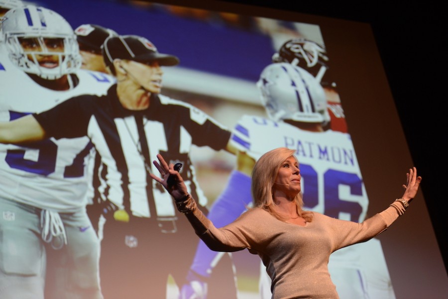 NFL referee Sarah Thomas addresses the Prep student body. Photo courtesy of Hubert Worley Photography.