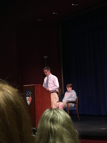 Coach Saxon address the Student Body. Photo by Ellis Abdo