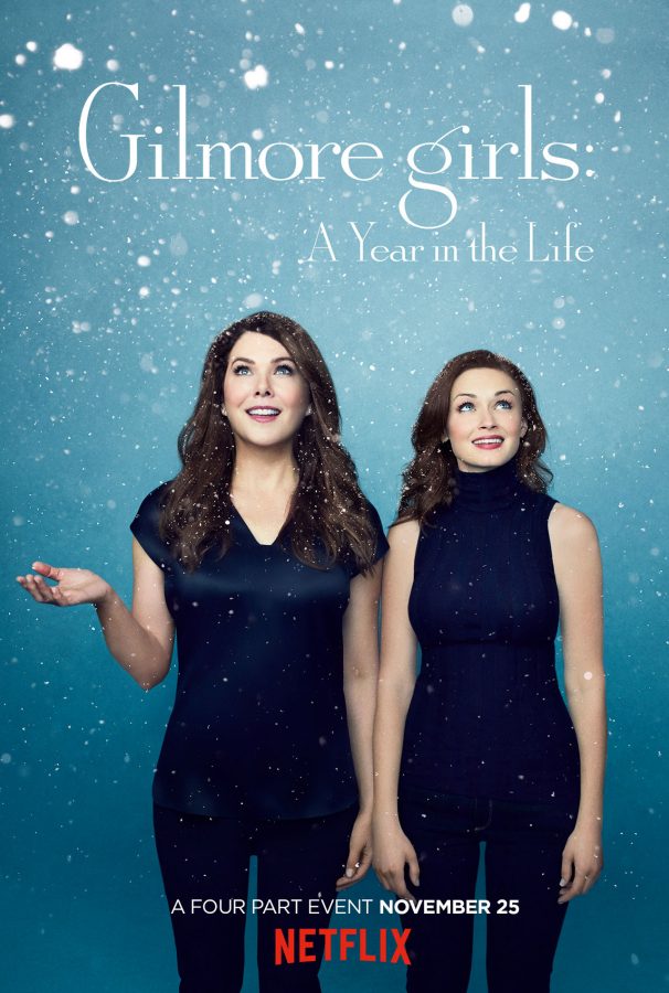 Lorelai (Lauren Graham) and Rory (Alexis Bledel) Gilmore “smell snow” in the Winter (season one, episode one) poster. 