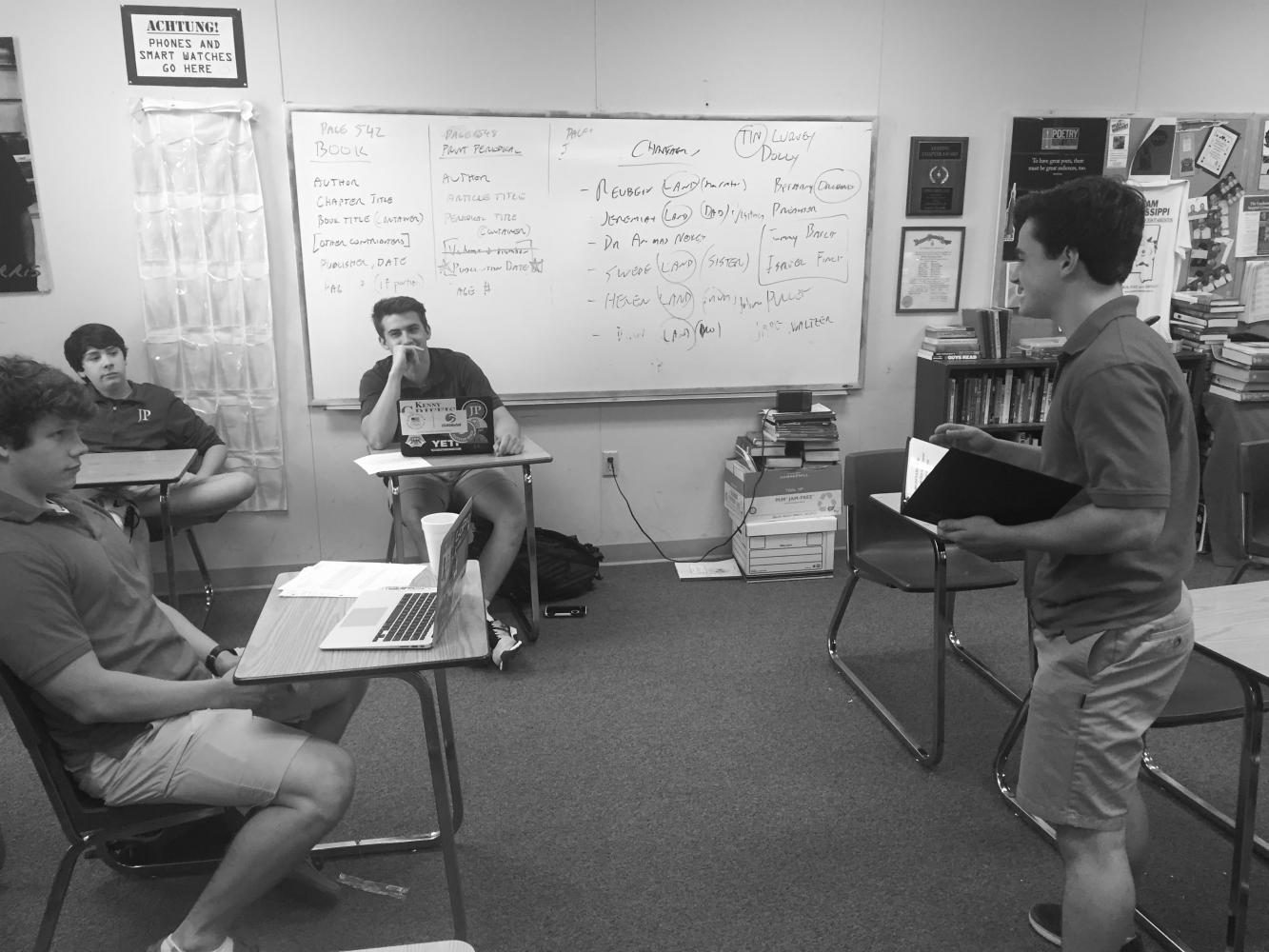 Sophomore Jack Mullen presents a case to his fellow team members.