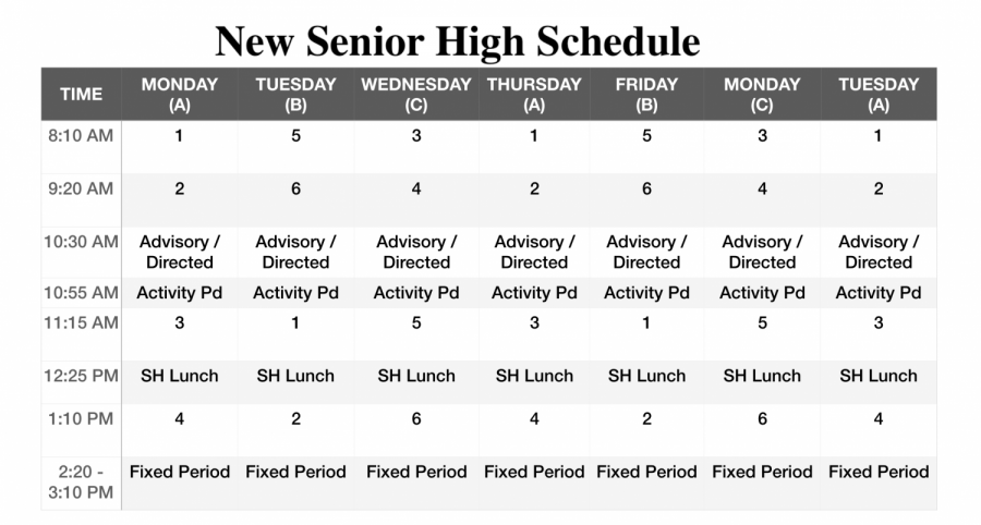 The senior highs new schedule for 2018-2019. 