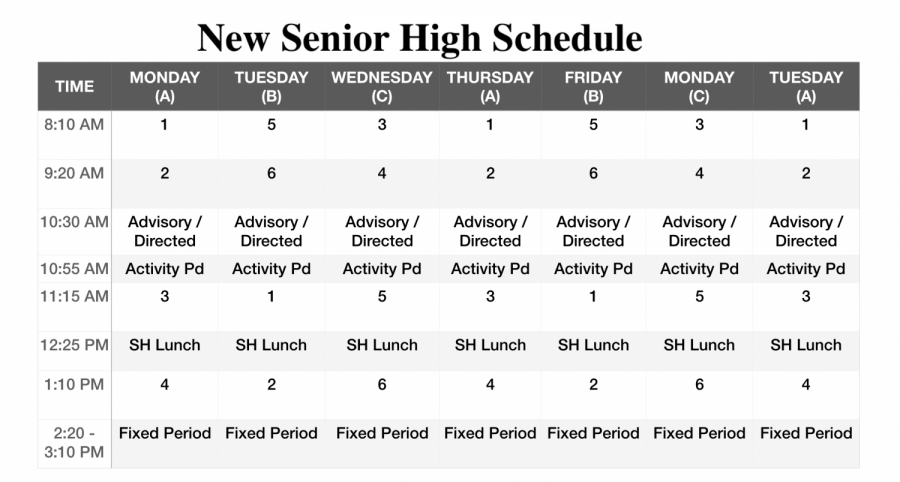 The senior high's new schedule for 2018-2019. 