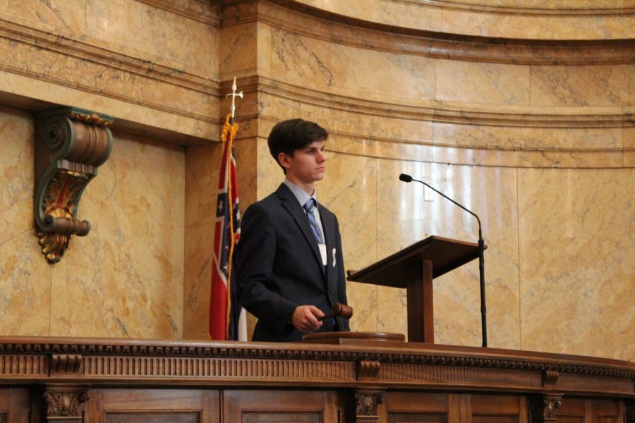 Next year's governor, Alex Stradinger, presiding over a chamber at  Youth Legislature.