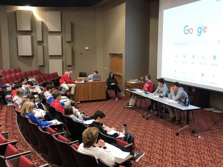 Students in Mrs. Mckibben’s 3rd period class participating in a town hall meeting where other students were allowed to ask questions. Photo by Stewart McCullough