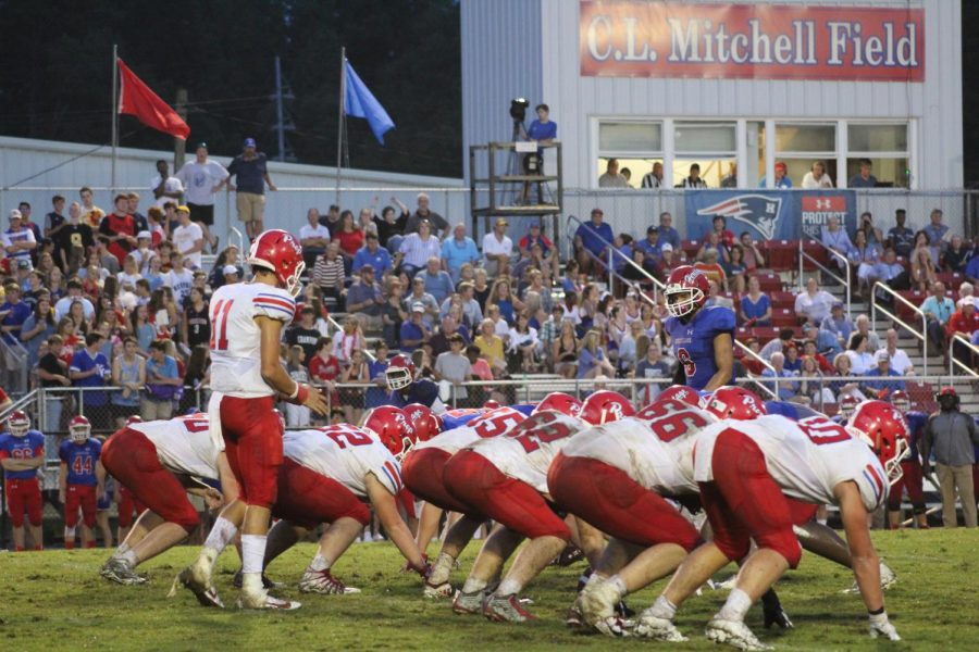 Patriots get set for a play at Heritage Academy