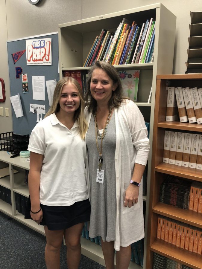 Maggie Boswell and Ms. Sarah Atkinson in Ms. Atkinsons senior high classroom.