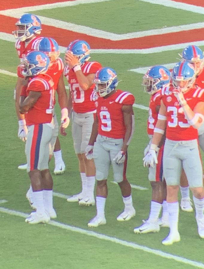 #9 Jerrion Ealy takes his place on the University of Mississippi team.