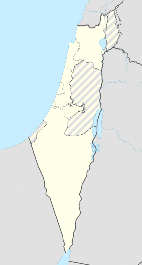 The state of Israel with occupied territories in stripes.