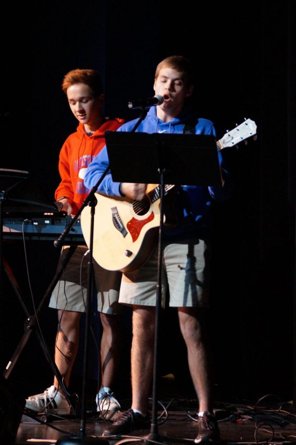 Hayden Mathis and Walker Jay Patterson lead worship for the students at Pursuit.