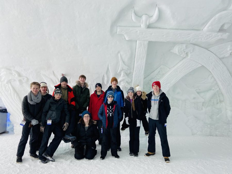 The French Club enjoying a tour of the Ice Hotel. 