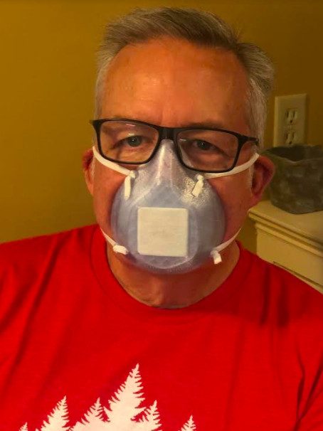 Shown above is Mr.Doug Boone, who works at Methodist Rehab, wearing one of Ms. Hobbs' 3D printed masks. 