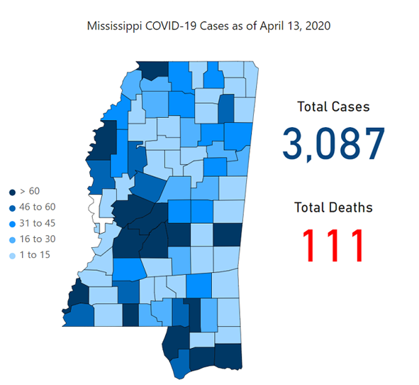 The number of COVID-19 cases continues to rise as Easter week ends (COVID-19 Mississippi/Jackson update 4/14/20)