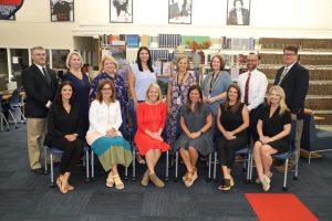 TOP L-R: Mr. Doug Goodwin (head football coach), Ms. Donna Goodwin (art), Ms. Leslie Buckley (Director of Dyslexia Services/6th grade), Ms. Lauren Markle (I.T. support/head volleyball coach/entrepreneurship), Ms. Joanna Dieckman (Spanish), Ms. Valerie Abraham (French), Mr. Joshua Glidewell (basketball/financial management), Mr. Bill Richardson (applied science)
BOTTOM L-R: Ms. Leslie Decker (art), Ms. Ginny Futvoye (art), Ms. Missy Davidson (science), Ms. Erin Mathews (6th grade), Ms. Allison Hurley (Middle School administrative assistant), Ms. Mimi Bailey (5th grade)
INSET: Ms. Emily Garner (Director of Branding and Marketing)